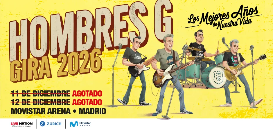 Cartel de la gira de Hombres G con las dos fechas de Madrid tachadas